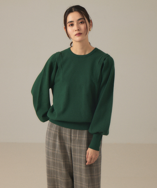 abahouse mavie（アバハウスマヴィ）の「袖ボリュームプルオーバー（ニット/セーター・レディース・ダークグリーン/ホワイト/ブラック/イエロー・フリー）」の12枚目の写真