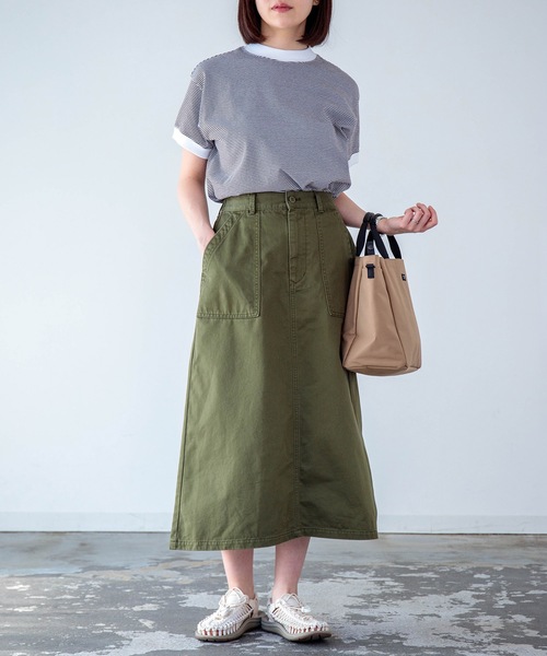 D.M.G.（ドミンゴ）の「[D.M.G. / ディーエムジー] コーマチノ ベイカースカート（スカート・レディース・ベージュ/オリーブ・M/S）」の20枚目の写真