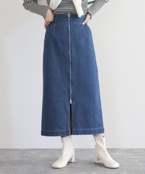 fredy emue（フレディエミュ）の「デニム前ファスナータイトスカート（デニムスカート・レディース・ネイビー/ブルー・36/38）」の4枚目の写真