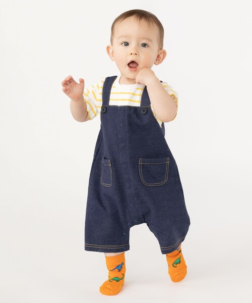 SHIPS(シップス)の「SHIPS KIDS:フェイク オーバーオール ロンパース(ロンパース・キッズ・ブルー/イエロー/ライトグリーン・70/80)」の3枚目の写真