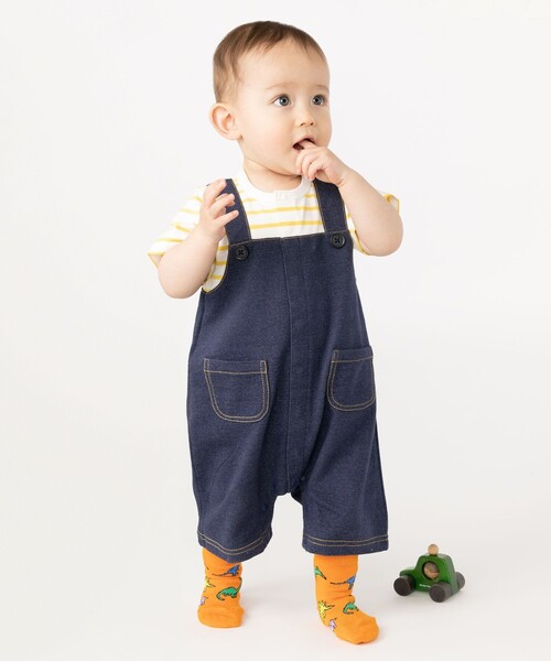 SHIPS(シップス)の「SHIPS KIDS:フェイク オーバーオール ロンパース(ロンパース・キッズ・ブルー/イエロー/ライトグリーン・70/80)」の4枚目の写真