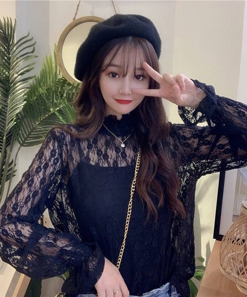 pumpkin port(パンプキンポート)の「【M,L,LL 3サイズ展開】レース プチハイ 長袖 カットソー(Tシャツ/カットソー・レディース・アイボリー/ブラック・MEDIUM/LL/L)」の16枚目の写真