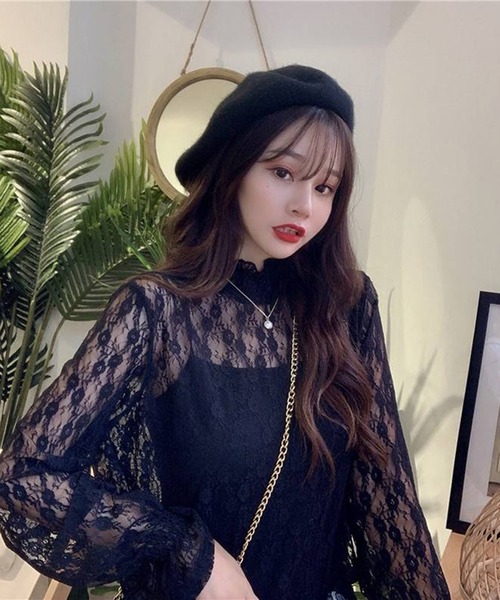 pumpkin port(パンプキンポート)の「【M,L,LL 3サイズ展開】レース プチハイ 長袖 カットソー(Tシャツ/カットソー・レディース・アイボリー/ブラック・MEDIUM/LL/L)」の4枚目の写真