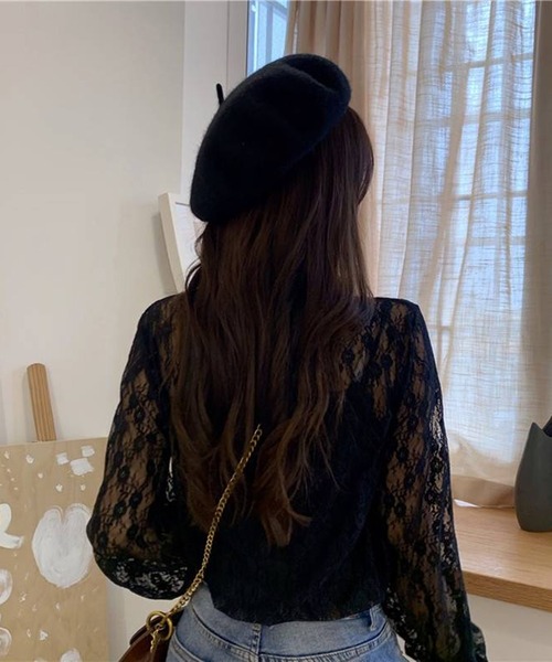 pumpkin port(パンプキンポート)の「【M,L,LL 3サイズ展開】レース プチハイ 長袖 カットソー(Tシャツ/カットソー・レディース・アイボリー/ブラック・MEDIUM/LL/L)」の7枚目の写真