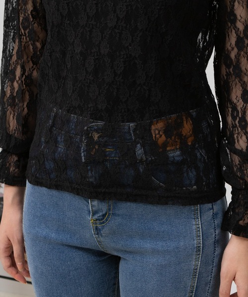 pumpkin port(パンプキンポート)の「【M,L,LL 3サイズ展開】レース プチハイ 長袖 カットソー(Tシャツ/カットソー・レディース・アイボリー/ブラック・MEDIUM/LL/L)」の5枚目の写真
