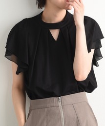 【接触冷感】シフォン配色スリーブプルオーバー