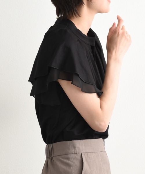 INTERPLANET(インタープラネット)の「【接触冷感】シフォン配色スリーブプルオーバー(Tシャツ/カットソー・レディース・オフホワイト/グレイッシュベージュ/ブラック・FREE)」の6枚目の写真