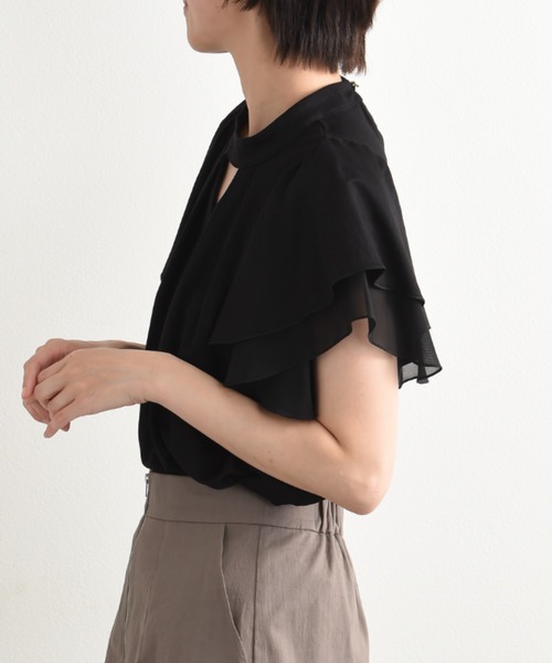 INTERPLANET(インタープラネット)の「【接触冷感】シフォン配色スリーブプルオーバー(Tシャツ/カットソー・レディース・オフホワイト/グレイッシュベージュ/ブラック・FREE)」の8枚目の写真