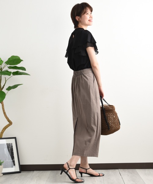 INTERPLANET(インタープラネット)の「【接触冷感】シフォン配色スリーブプルオーバー(Tシャツ/カットソー・レディース・オフホワイト/グレイッシュベージュ/ブラック・FREE)」の12枚目の写真