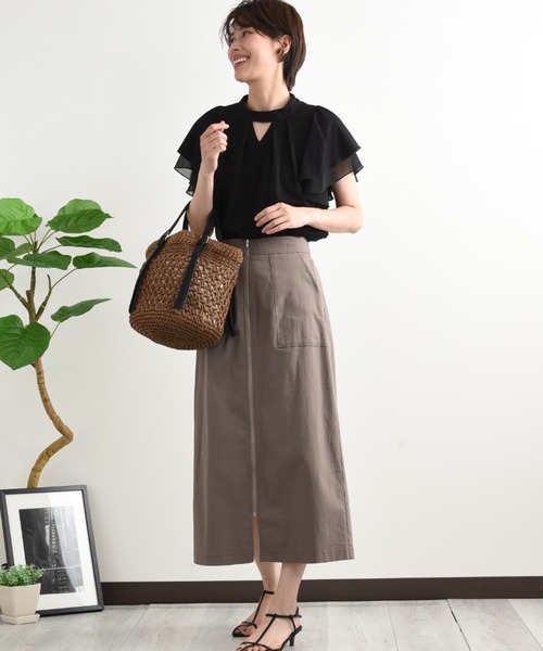 INTERPLANET(インタープラネット)の「【接触冷感】シフォン配色スリーブプルオーバー(Tシャツ/カットソー・レディース・オフホワイト/グレイッシュベージュ/ブラック・FREE)」の15枚目の写真