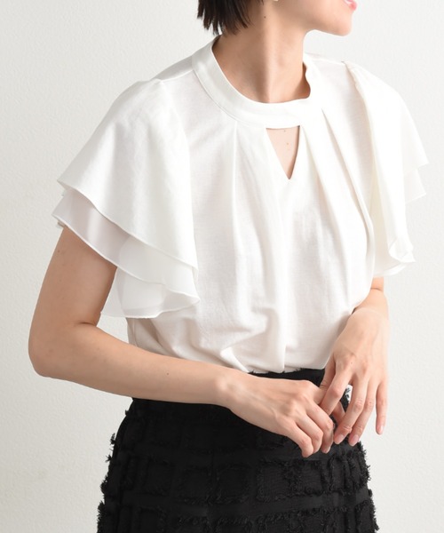 INTERPLANET(インタープラネット)の「【接触冷感】シフォン配色スリーブプルオーバー(Tシャツ/カットソー・レディース・オフホワイト/グレイッシュベージュ/ブラック・FREE)」の17枚目の写真