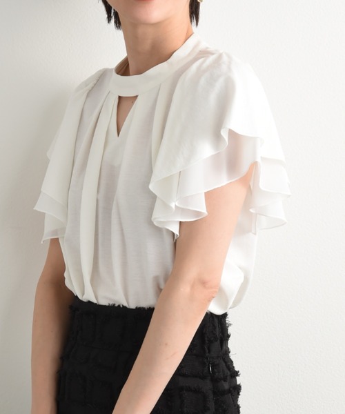 INTERPLANET(インタープラネット)の「【接触冷感】シフォン配色スリーブプルオーバー(Tシャツ/カットソー・レディース・オフホワイト/グレイッシュベージュ/ブラック・FREE)」の20枚目の写真