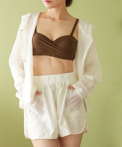 IAMUSE（アイアミューズ）の「シアーパーカーセットアップ　ビーチウェア/ラッシュガード S0929【IAMUSE】（ラッシュガード・レディース・グレー/アイボリー・FREE）」の3枚目の写真