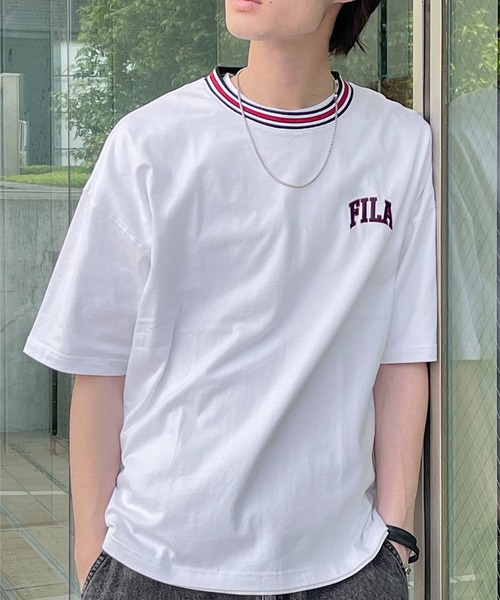 FILA（フィラ）の「FILA フィラ ブランド ロゴ ワンポイント 刺繍 ライン リブ コットン 半袖 Tシャツ（Tシャツ/カットソー・メンズ・ブラック/ネイビー/ホワイト・L/M/LL）」の11枚目の写真