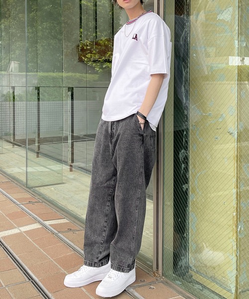 FILA（フィラ）の「FILA フィラ ブランド ロゴ ワンポイント 刺繍 ライン リブ コットン 半袖 Tシャツ（Tシャツ/カットソー・メンズ・ブラック/ネイビー/ホワイト・L/M/LL）」の4枚目の写真