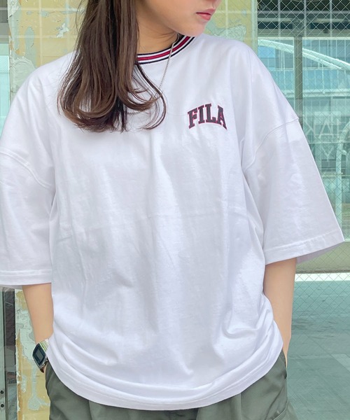 FILA（フィラ）の「FILA フィラ ブランド ロゴ ワンポイント 刺繍 ライン リブ コットン 半袖 Tシャツ（Tシャツ/カットソー・メンズ・ブラック/ネイビー/ホワイト・L/M/LL）」の9枚目の写真
