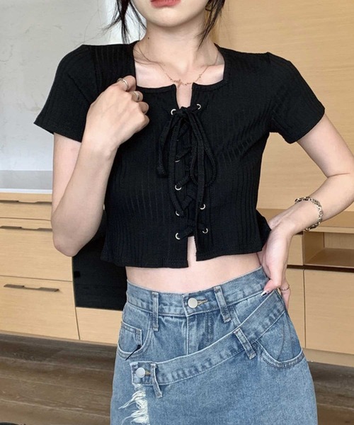 ﾌﾛﾝﾄﾚｰｽｱｯﾌﾟﾘﾌﾞﾄｯﾌﾟｽ（Tシャツ/カットソー）｜SPIGA（スピーガ）の