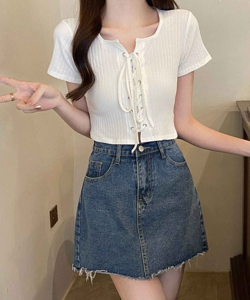 SPIGA（スピーガ）の「ﾌﾛﾝﾄﾚｰｽｱｯﾌﾟﾘﾌﾞﾄｯﾌﾟｽ（Tシャツ/カットソー・レディース・ホワイト/ブラック/グレー・FREE）」の19枚目の写真