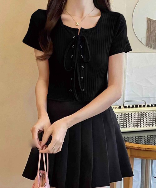 SPIGA（スピーガ）の「ﾌﾛﾝﾄﾚｰｽｱｯﾌﾟﾘﾌﾞﾄｯﾌﾟｽ（Tシャツ/カットソー・レディース・ホワイト/ブラック/グレー・FREE）」の12枚目の写真