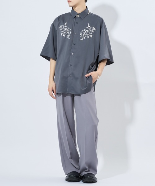 Adoon plain(アドーンプレーン)の「【Adoon plain】フラワー刺繍シャツ(シャツ/ブラウス・メンズ・ブラック/チャコールグレー・MEDIUM/LARGE)」の21枚目の写真