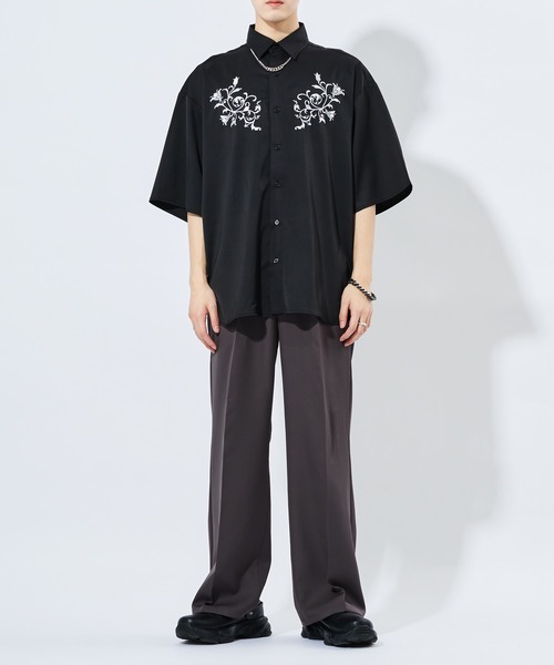 Adoon plain(アドーンプレーン)の「【Adoon plain】フラワー刺繍シャツ(シャツ/ブラウス・メンズ・ブラック/チャコールグレー・MEDIUM/LARGE)」の6枚目の写真