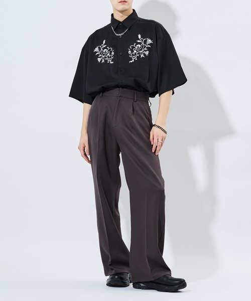 Adoon plain(アドーンプレーン)の「【Adoon plain】フラワー刺繍シャツ(シャツ/ブラウス・メンズ・ブラック/チャコールグレー・MEDIUM/LARGE)」の9枚目の写真