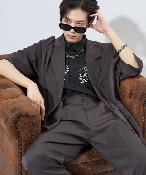 Adoon plain(アドーンプレーン)の「【Adoon plain】フラワー刺繍シャツ(シャツ/ブラウス・メンズ・ブラック/チャコールグレー・MEDIUM/LARGE)」の14枚目の写真