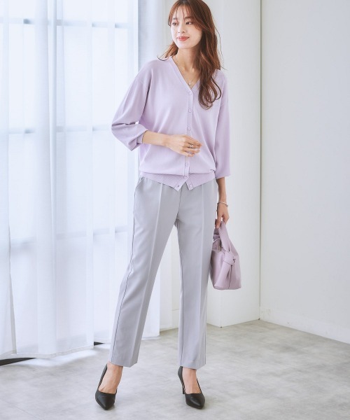 7days Life Styling（セブンデイズライフスタイリング）の「【ひんやり接触冷感】抜け感Ｖネックカーディガン（ＵＶカット・毛玉防止）（カーディガン/ボレロ・レディース・ラベンダー/オフホワイト/ブラック/ライトグリーン/杢グレー/ネイビー/ブルーグレー/グリーン系/ライム/ベージュ/グレー系/グレイッシュベージュ・LL/M/S/L/3L/5L/4L）」の21枚目の写真