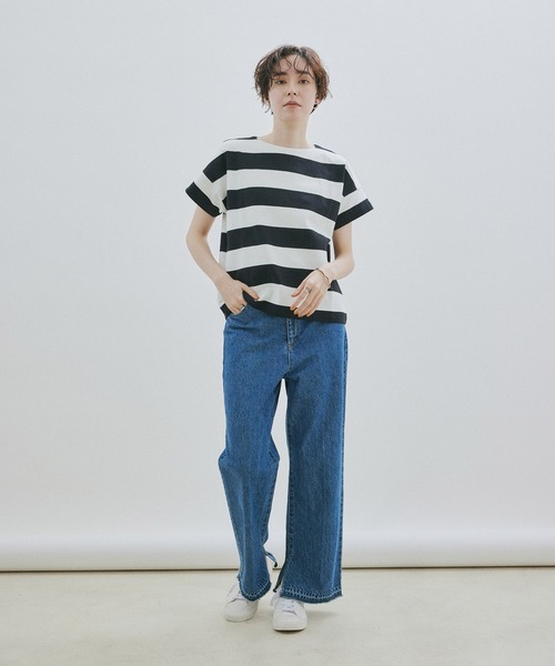 SALON adam et rope'（サロン アダム エ ロペ）の「[大好評アイテムが今年も登場！]【WEB・一部店舗限定】ポンチワイドボーダーTシャツ（Tシャツ/カットソー・レディース・ブラック/ブラウン系その他2・FREE）」の3枚目の写真