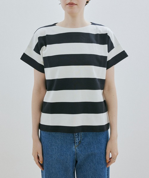 SALON adam et rope'（サロン アダム エ ロペ）の「[大好評アイテムが今年も登場！]【WEB・一部店舗限定】ポンチワイドボーダーTシャツ（Tシャツ/カットソー・レディース・ブラック/ブラウン系その他2・FREE）」の8枚目の写真