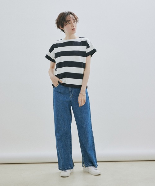 SALON adam et rope'（サロン アダム エ ロペ）の「[大好評アイテムが今年も登場！]【WEB・一部店舗限定】ポンチワイドボーダーTシャツ（Tシャツ/カットソー・レディース・ブラック/ブラウン系その他2・FREE）」の14枚目の写真