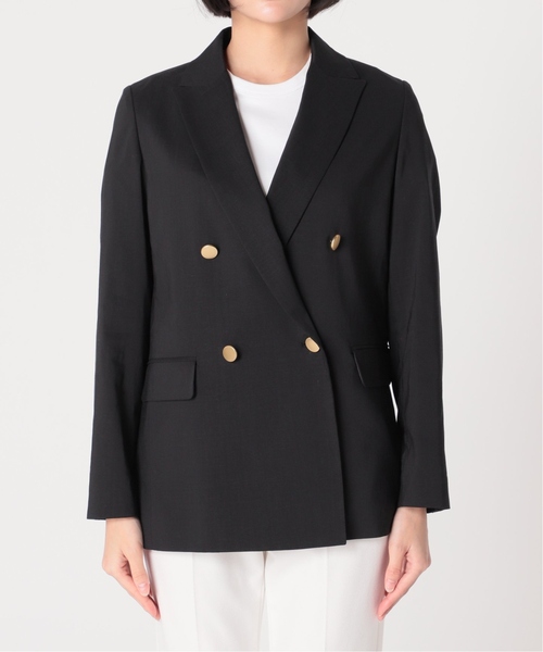 追加》麻ストレッチピークドラペルダブルジャケット（テーラード