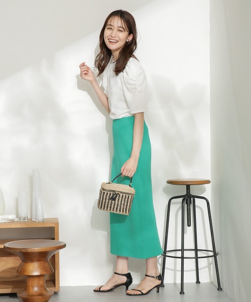 【専用】ふじあみさん着用　オレンジ ノースリーブ タイトスカート S NANO universe（ナノユニバース）の「LB.03/ブライトリブタイト