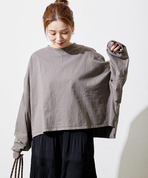 ALORE（アローレ）の「別注【ALORE/アローレ】ボタニカルダイロングTシャツ（Tシャツ/カットソー・レディース・サックスブルー/ホワイト系その他/ブラック系その他/ピンク系その他・FREE）」の3枚目の写真