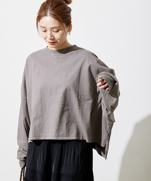 ALORE（アローレ）の「別注【ALORE/アローレ】ボタニカルダイロングTシャツ（Tシャツ/カットソー・レディース・サックスブルー/ホワイト系その他/ブラック系その他/ピンク系その他・FREE）」の8枚目の写真