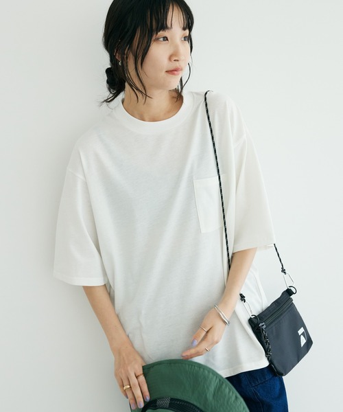 CRAFT STANDARD BOUTIQUE(クラフトスタンダードブティック)の「【汗染み防止】PKT-TEE(Tシャツ/カットソー・レディース・ブラック/カーキ/オフホワイト/杢グレー・M/L/XL)」の2枚目の写真