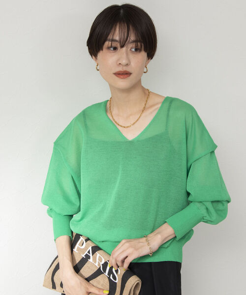 Rie Miller（リエミラー）の「シアー2WAYプルオーバーニット（ニット/セーター・レディース・ライトグレー/ブラック/グリーン・38）」の21枚目の写真