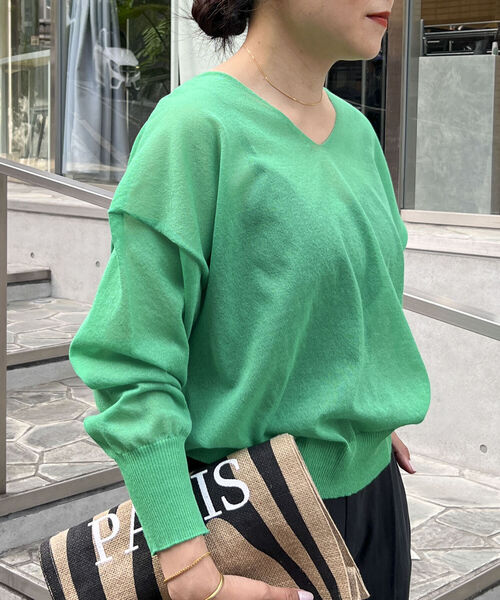 Rie Miller（リエミラー）の「シアー2WAYプルオーバーニット（ニット/セーター・レディース・ライトグレー/ブラック/グリーン・38）」の5枚目の写真