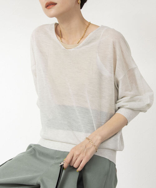 Rie Miller（リエミラー）の「シアー2WAYプルオーバーニット（ニット/セーター・レディース・ライトグレー/ブラック/グリーン・38）」の6枚目の写真