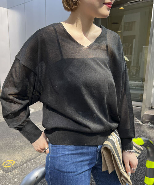 Rie Miller（リエミラー）の「シアー2WAYプルオーバーニット（ニット/セーター・レディース・ライトグレー/ブラック/グリーン・38）」の13枚目の写真