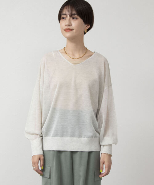 Rie Miller（リエミラー）の「シアー2WAYプルオーバーニット（ニット/セーター・レディース・ライトグレー/ブラック/グリーン・38）」の8枚目の写真