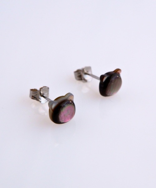 CERCA（チェルカ）の「SARINOHANA/ネコ（猫）一粒シェルピアス/14KGF/SILVER925（ピアス（両耳用）・レディース・ブラック/ホワイト/A/B・FREE）」の10枚目の写真