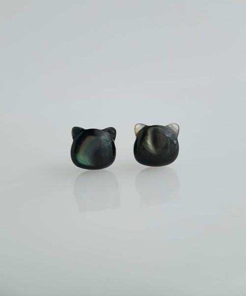 CERCA（チェルカ）の「SARINOHANA/ネコ（猫）一粒シェルピアス/14KGF/SILVER925（ピアス（両耳用）・レディース・ブラック/ホワイト/A/B・FREE）」の18枚目の写真
