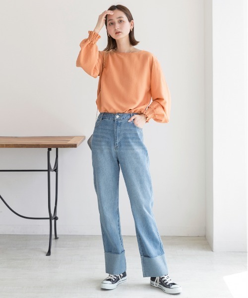 セール】プラスト加工 ストレート ロールアップストレートデニム