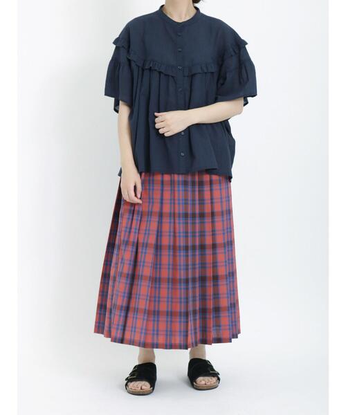 Samansa Mos2（サマンサ モスモス）の「柄アソートフリル切替ブラウス（シャツ/ブラウス・レディース・ネイビー/オフホワイト/ブルー/キナリ・F）」の9枚目の写真