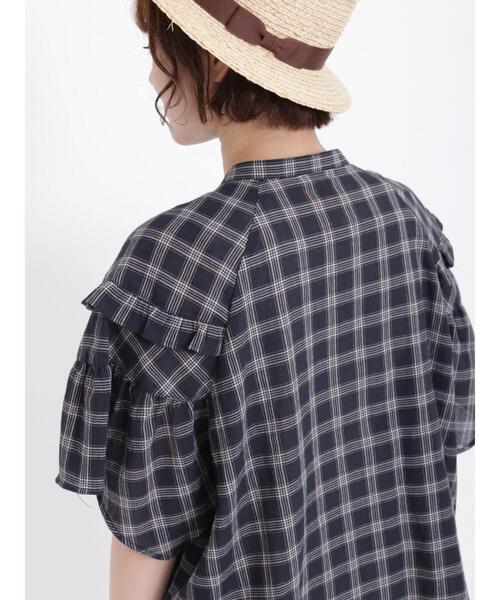 Samansa Mos2（サマンサ モスモス）の「柄アソートフリル切替ブラウス（シャツ/ブラウス・レディース・ネイビー/オフホワイト/ブルー/キナリ・F）」の11枚目の写真