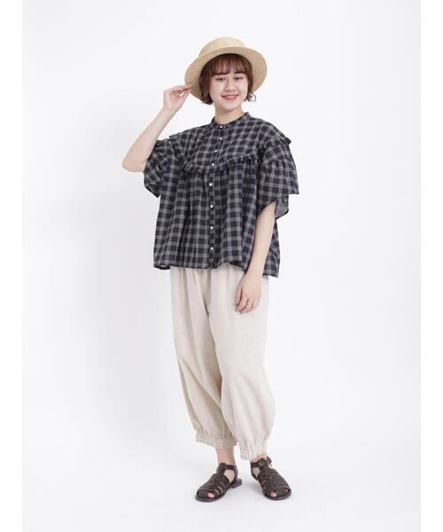 Samansa Mos2（サマンサ モスモス）の「柄アソートフリル切替ブラウス（シャツ/ブラウス・レディース・ネイビー/オフホワイト/ブルー/キナリ・F）」の5枚目の写真