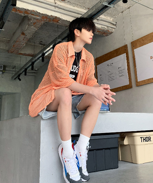 【セール】【neos -addictive design-】ビッグシルエット ダブルポケット シアー メッシュ ストライプ ハーフスリーブ シャツ（シャツ/ブラウス）｜neos（ネオス）