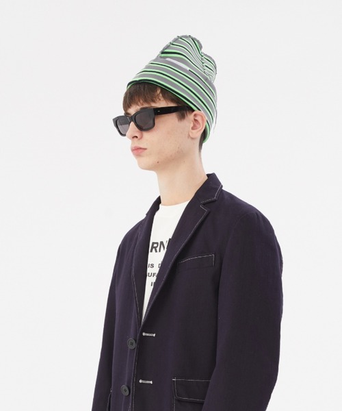 JNBY(ジェーエヌビーワイ)の「APN Logo-patch Striped Falling Yarn Polyester Beanie Hat / ビーニーハット /ニットキャップ(ニットキャップ/ビーニー・レディース・ブルー系その他4/グリーン系その他5・ONE SIZE)」の5枚目の写真