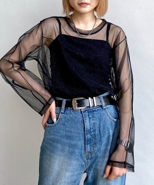 PAGEBOY（ページボーイ）の「ラメチュールアシメメローTOPS（Tシャツ/カットソー・レディース・グレイッシュベージュ/ブラック/ブラウン・FREE）」の19枚目の写真